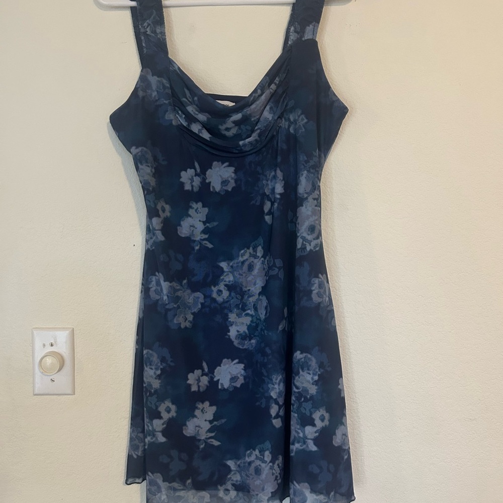 Stitch & Pine Medium Floral Blue Dress Y2K Vibes